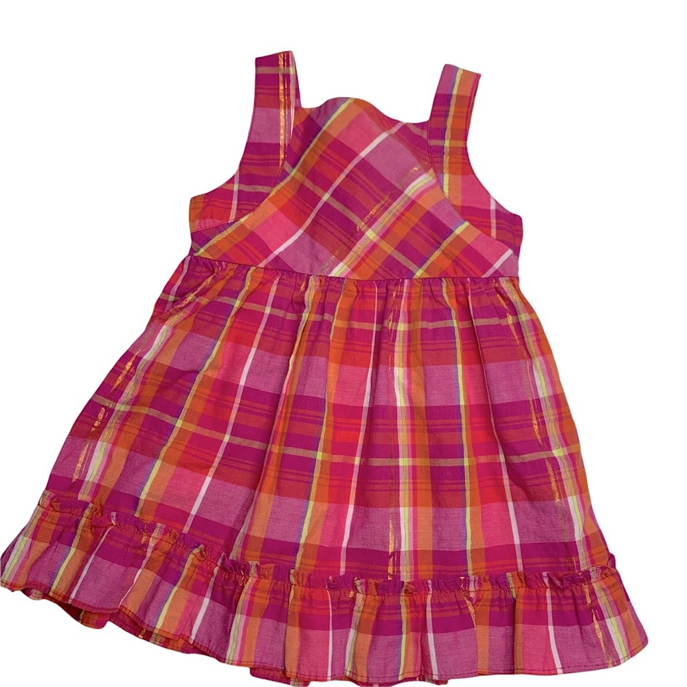 Nevada 18m summer dress in warm berry tones w gold sparkle details